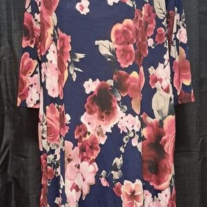Floral Women's Dress - Navy Blue and